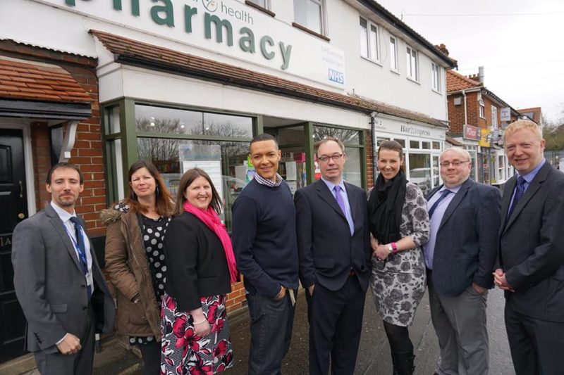 Clive with pharmacists and local councillors at the pharmacy