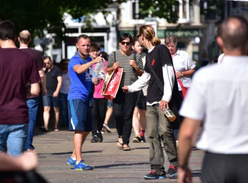 Wristband sellers in Norwich City centre