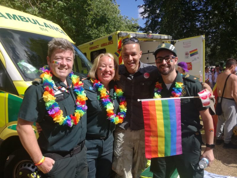 Clive and East of England Ambulance staff at Norwich Pride