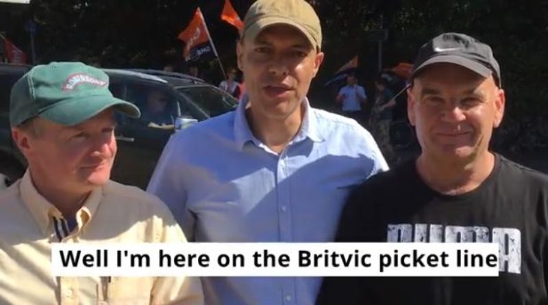 Clive with Britvic workers Dave and Dave at their picket line