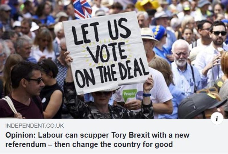 Independent article: "Labour can scupper Tory Brexit with a new referendum"