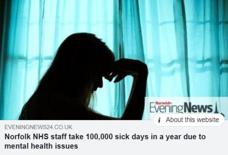 "NHS staff take 100,000 days in a year due to mental health issues"