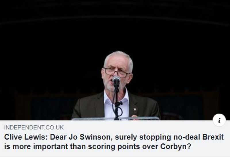 "Dear Jo Swinson, surely stopping no-deal is more important than scoring points over Jeremy Corbyn" article