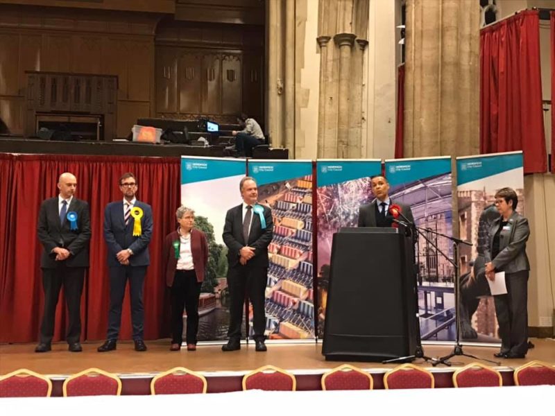 Clive at the General Election 2019 Norwich South count declaration