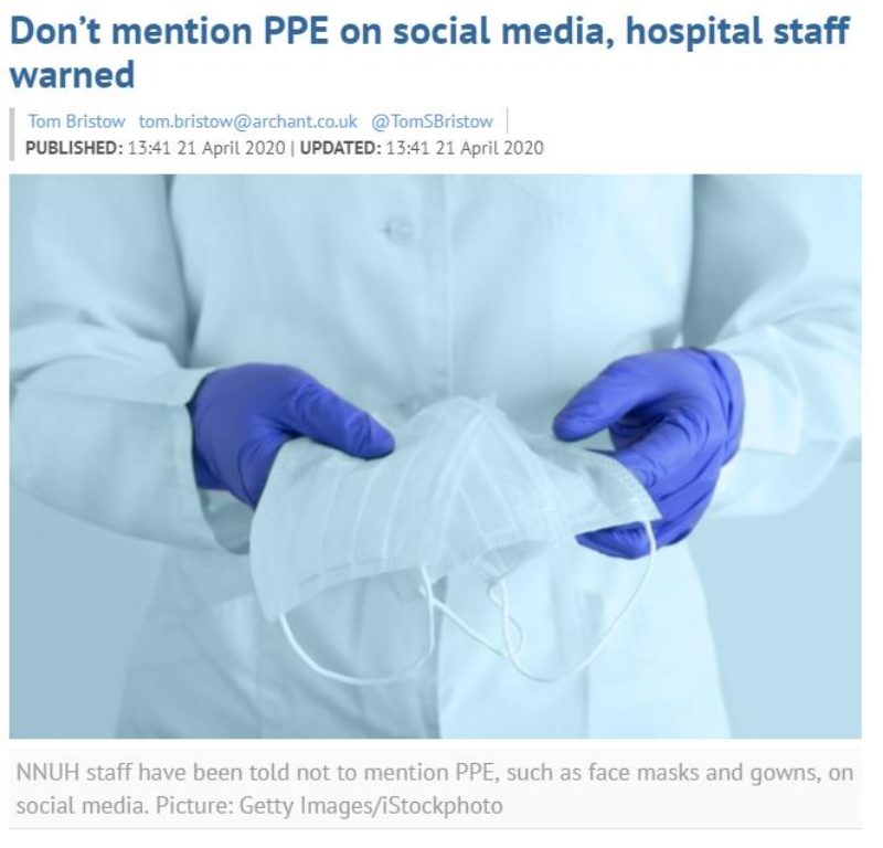 Don’t mention PPE on social media, hospital staff warned
