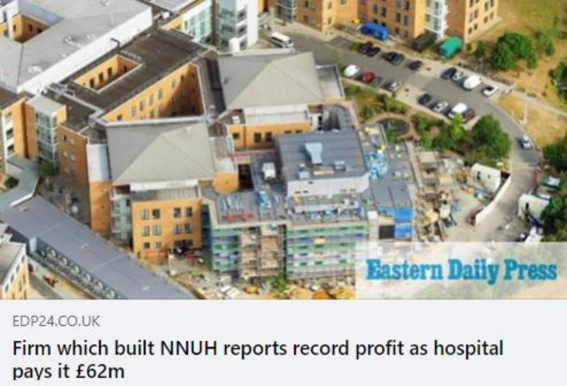 EDP: "Firm that built NNUH reports record profit as hospital pays it £62m"