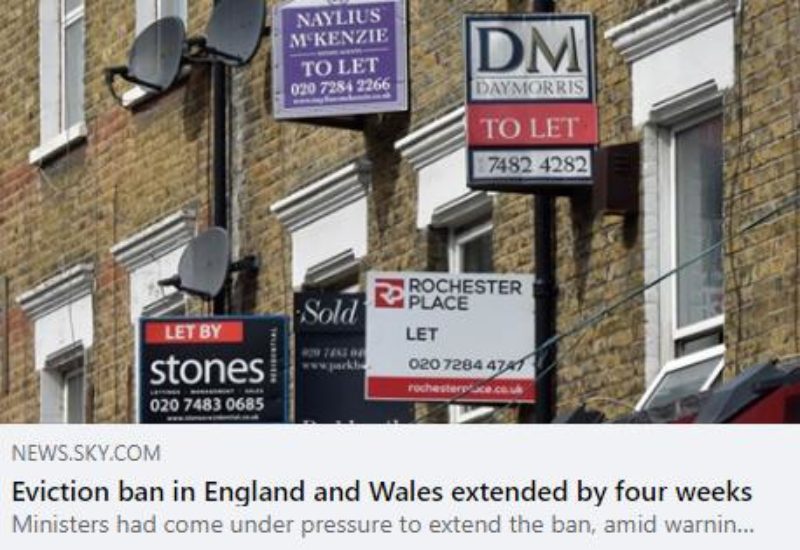"Eviction ban in England and Wales extended by four weeks"