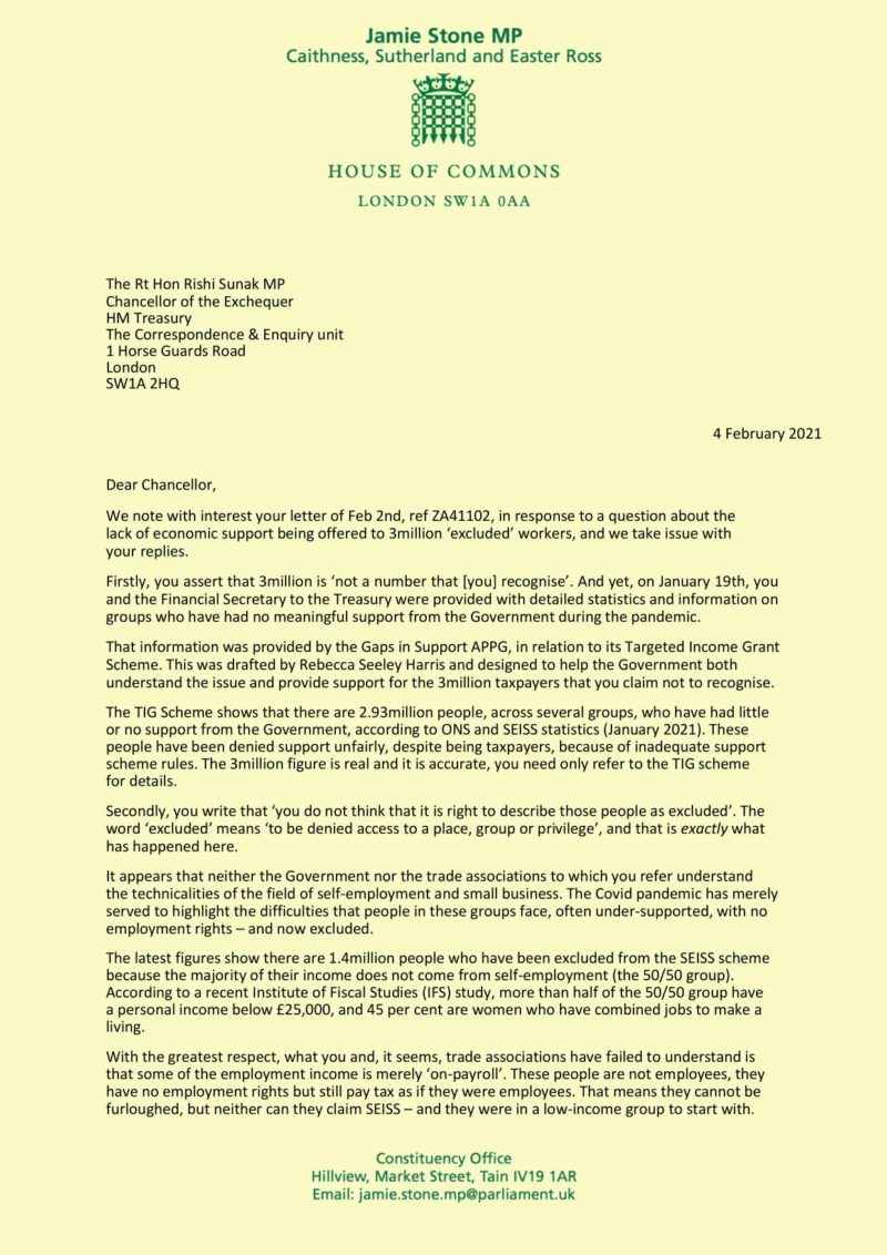 Excluded UK parliamentary letter