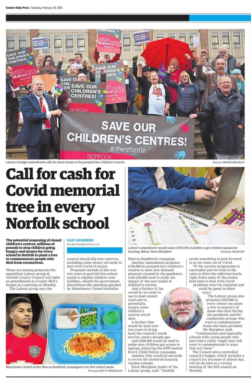 EDP coverage of Labour group amendments to Norfolk County Council budget