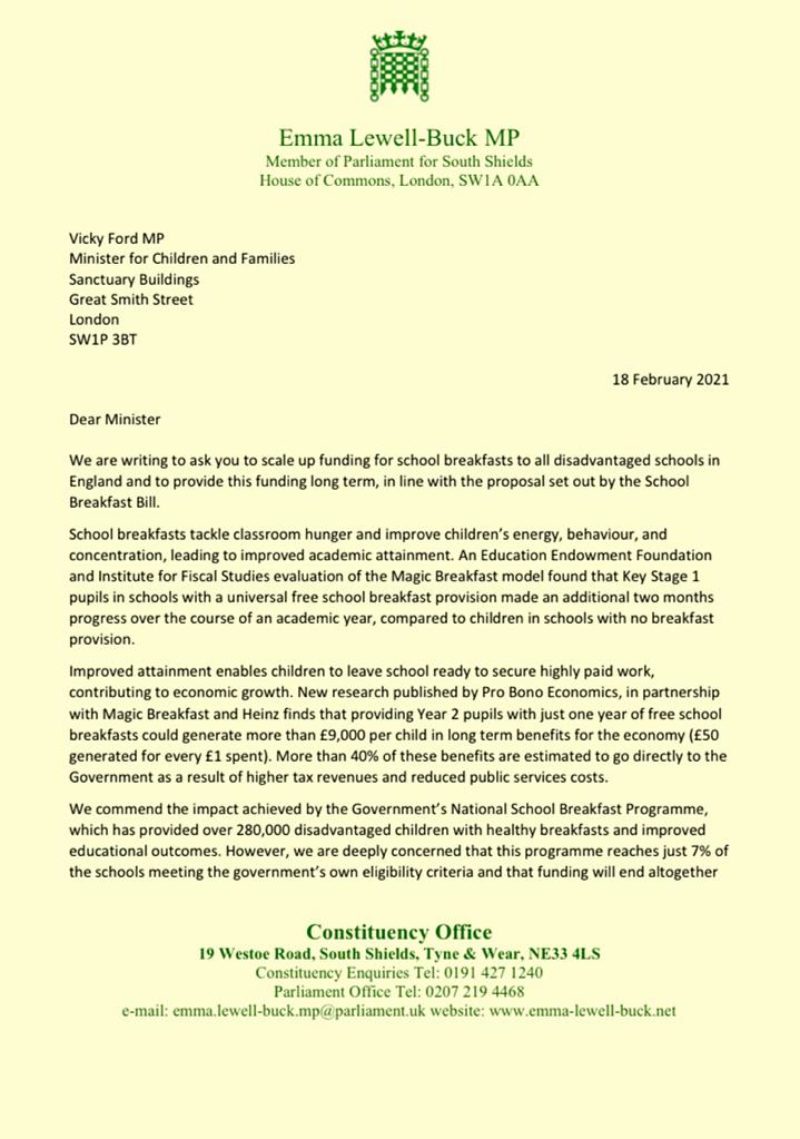 Letter to minister