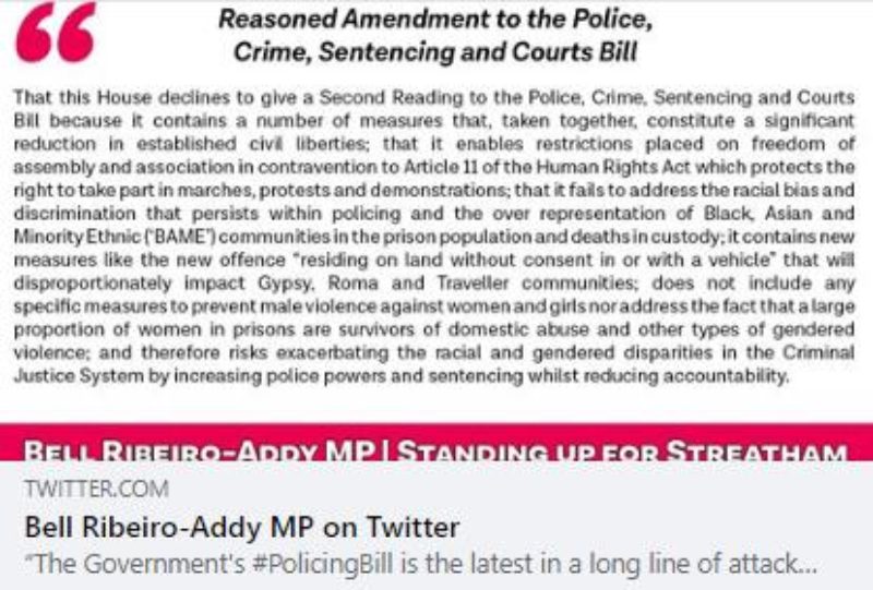 Statement on the Police, Crime, Courts and Sentencing Bill