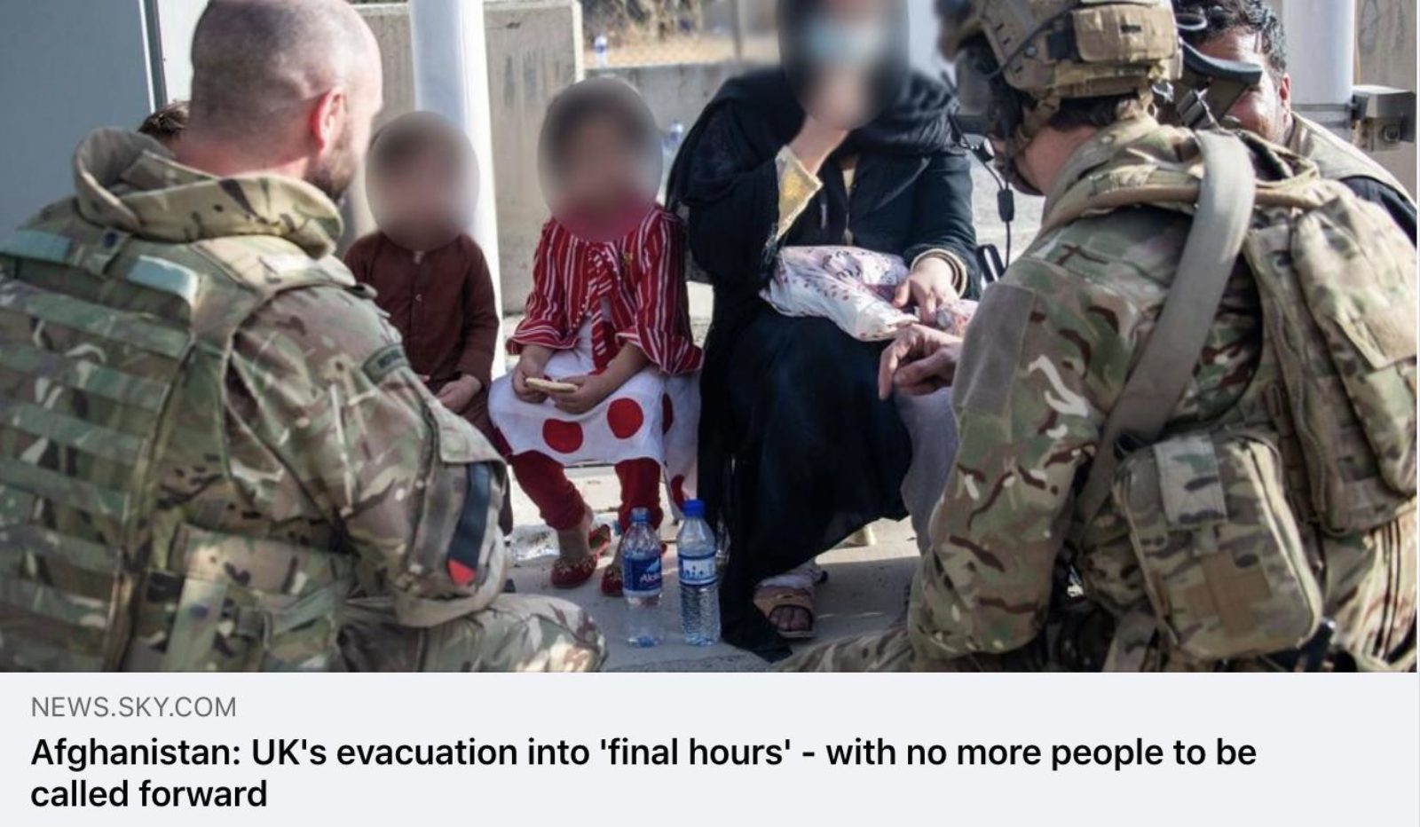 Image of Sky news article with a picture of two soldiers with four other people. Article title reads "Afghanistan: UK