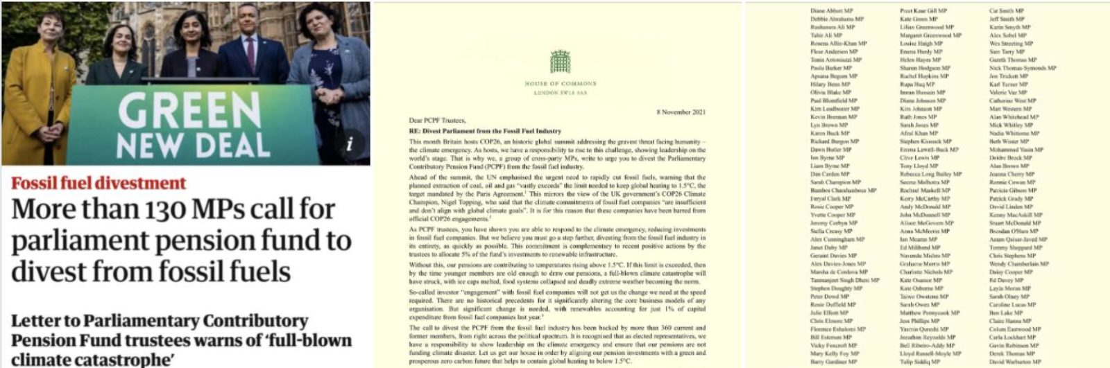 Image shows a copy of a letter on Parliamentary paper