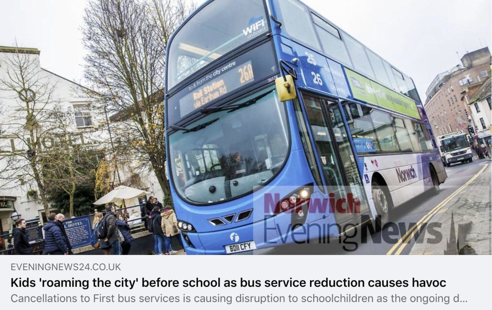 Image shows an EDP article and an image of a bus