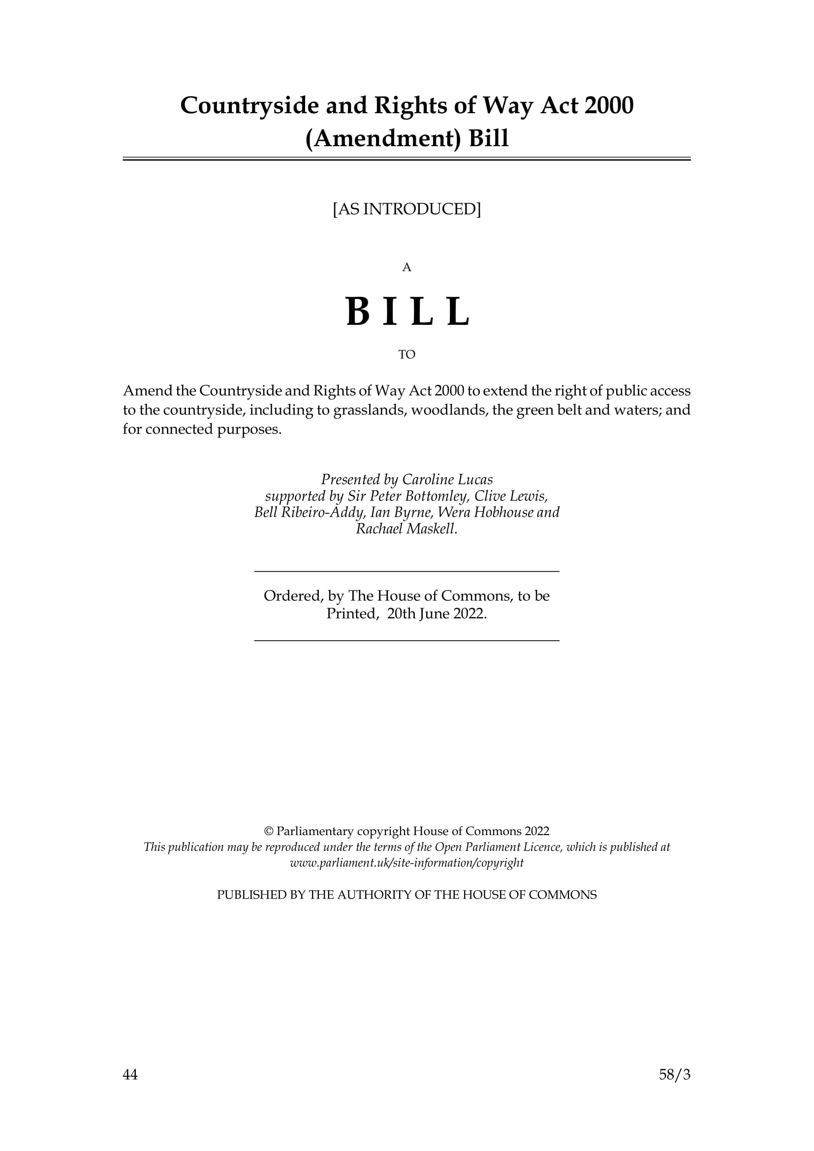 The Countryside Rights of Way Act 2000 (Amendment) Bill