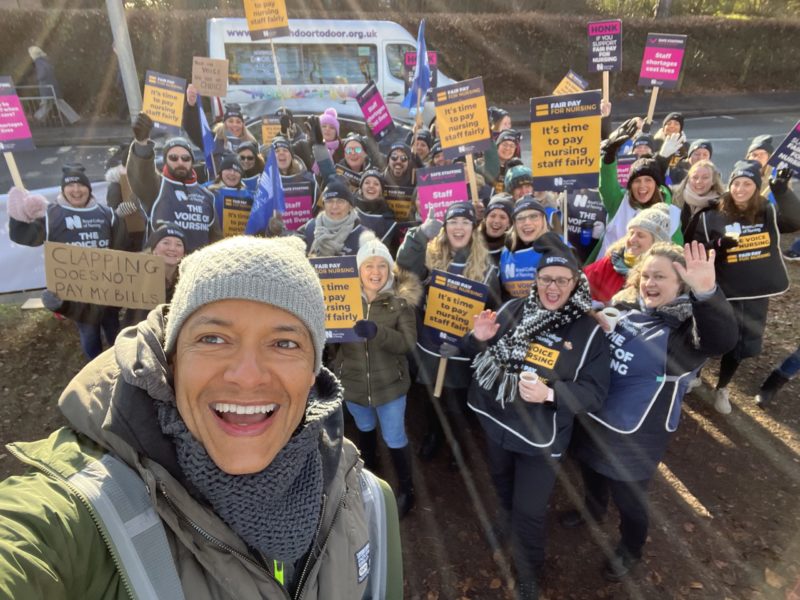 Clive Lewis MP with nurses on strike in Norwich