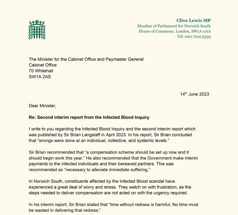 Letter to the Minister for the Cabinet Office 