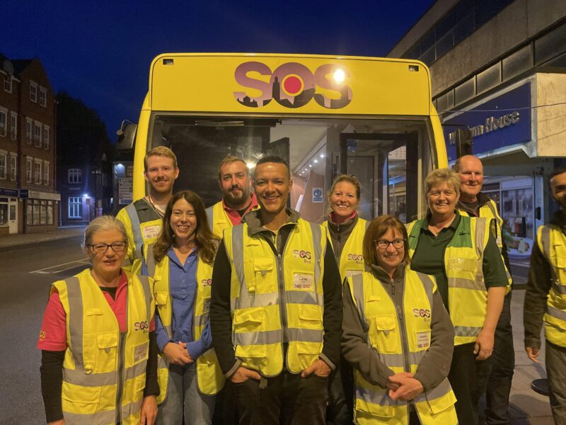un by a team of excellent volunteers, the SOS Bus helps anyone in Norwich city centre on Friday or Saturday nights whose well-being is threatened by illness or injury