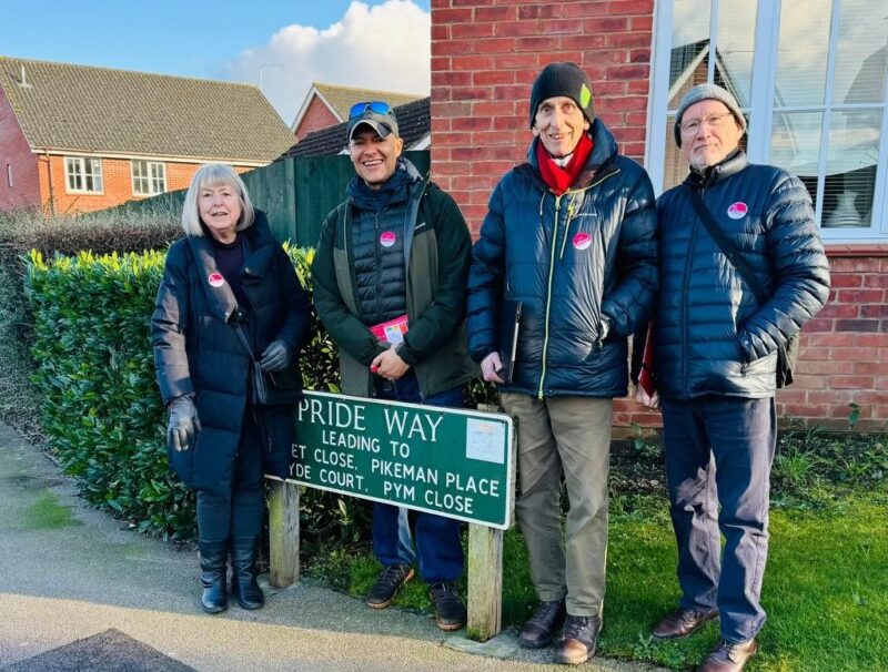 A picture of Clive Lewis with some of the Norwich Labour team, campaigning on Pride Way, Norwich.