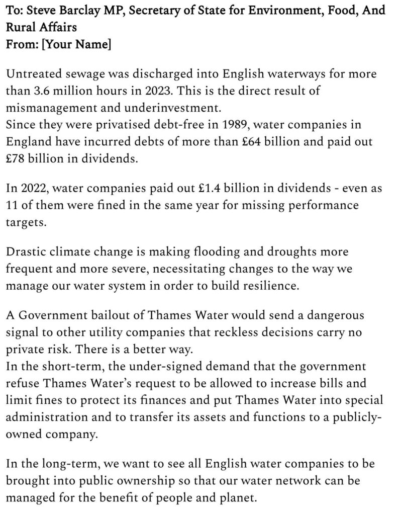 A screenshot of the petition being sent to the Secretary of State for Environment, Food, And Rural Affairs.