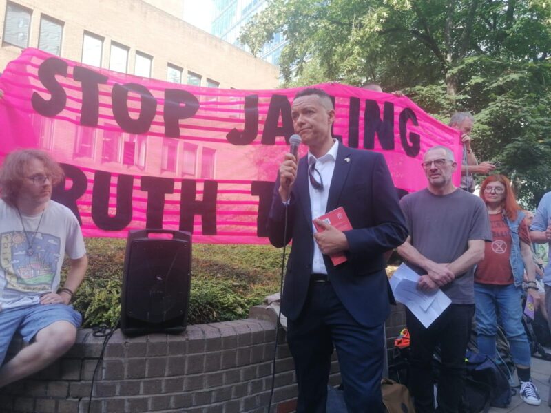 Clive Lewis MP speaks outside Southwark Crown Court