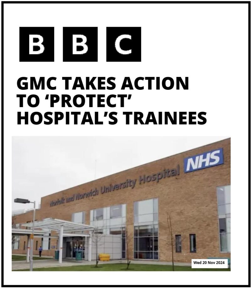 BBC News headline: GMC takes action to protect hospital