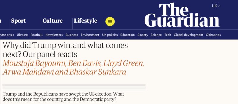 Guardian newspaper headline: What now after Trump