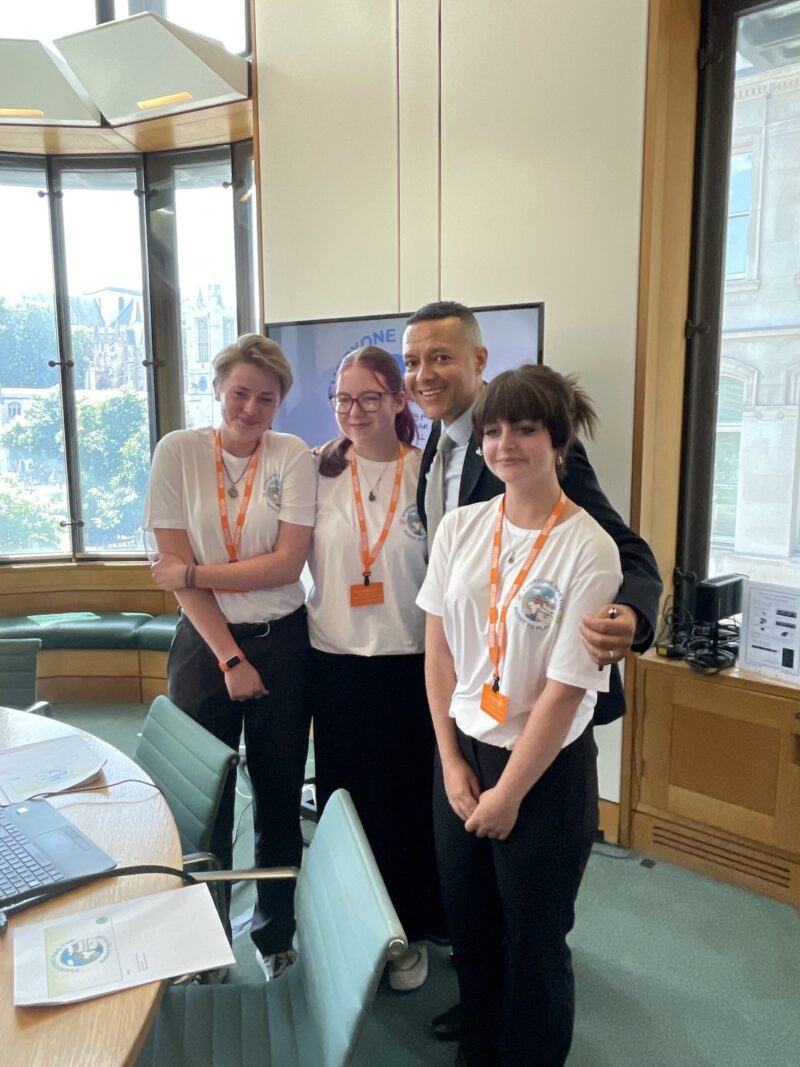Clive Lewis MP with young commissioners from Norfolk who came to Parliament to present the Right to Play campaign