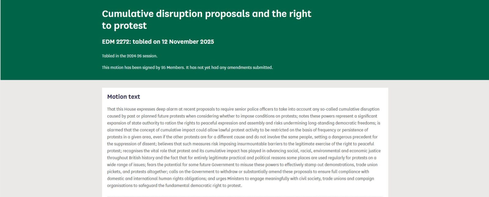 EDM 2272: Cumulative disruption proposals and the right to protect