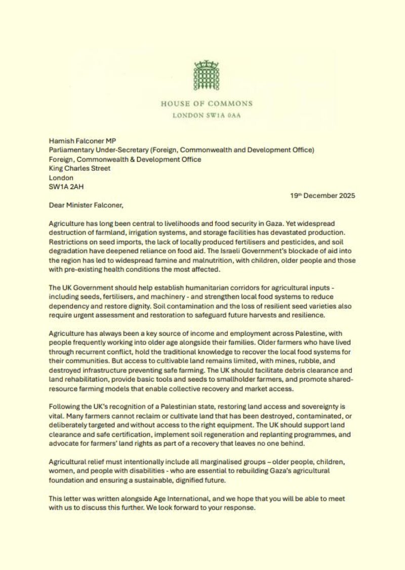 Letter to Government: Stand up for Palestinian agriculture and land rights