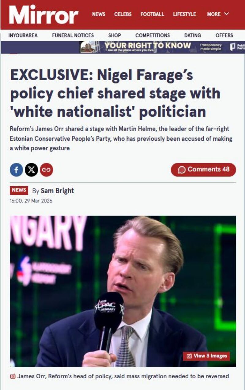 Mirror Article titled "Nigel Farage’s policy chief shared stage with 