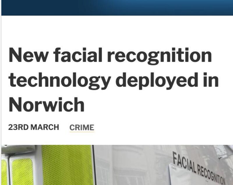 Evening News headline about facial recognition