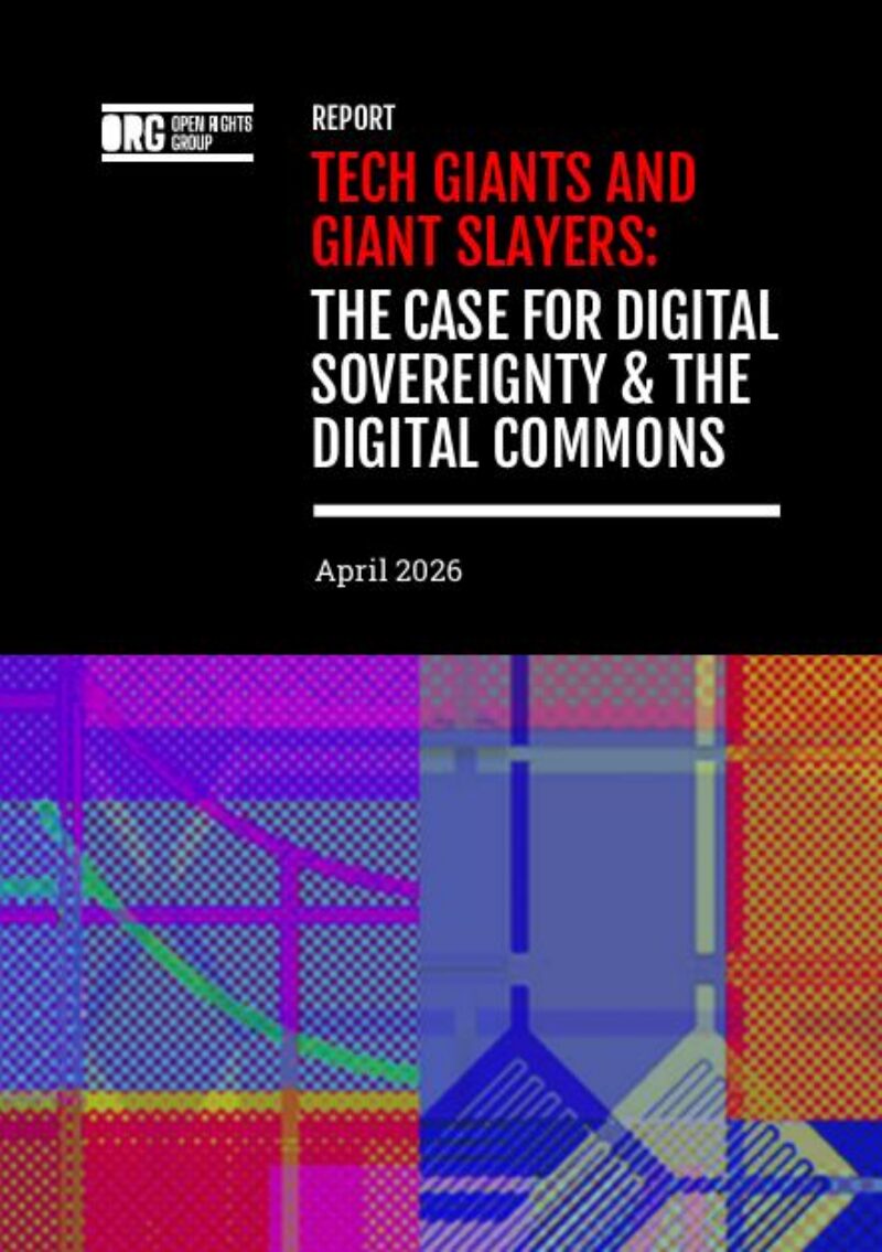 Cover page for report by Open Rights Group titled ""Tech Giants and Giant Slayers: The Case for Digital Sovereignty" 