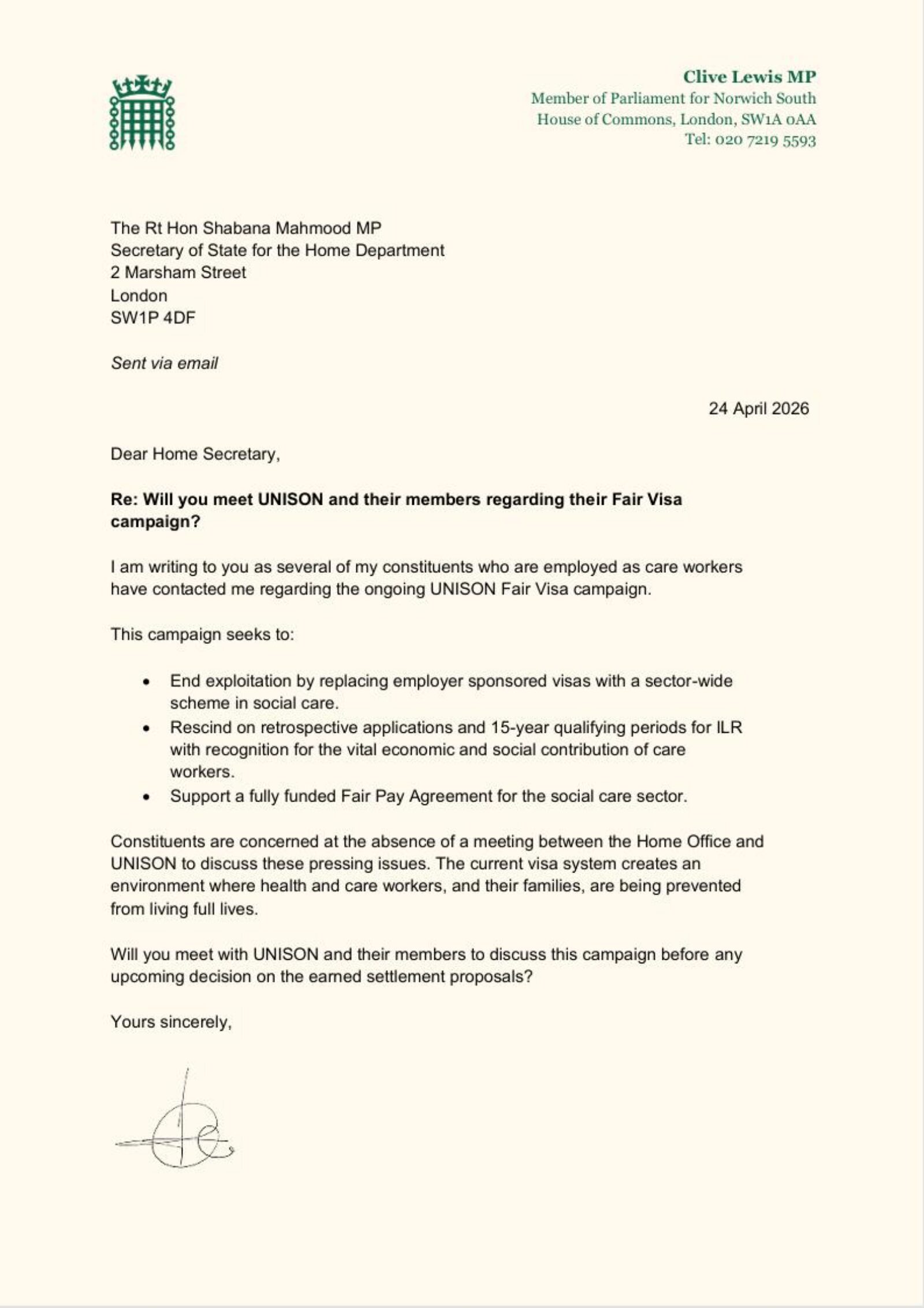 My letter to the Home Secretary