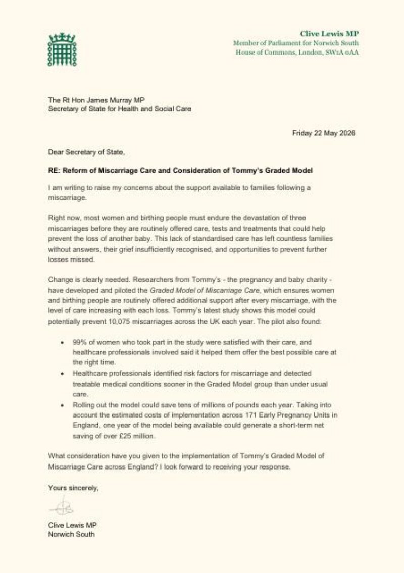 Letter to the Secretary of State for Health